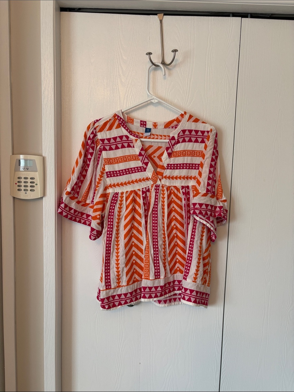 Boho V-Neck Tunic Top in Pink & Orange